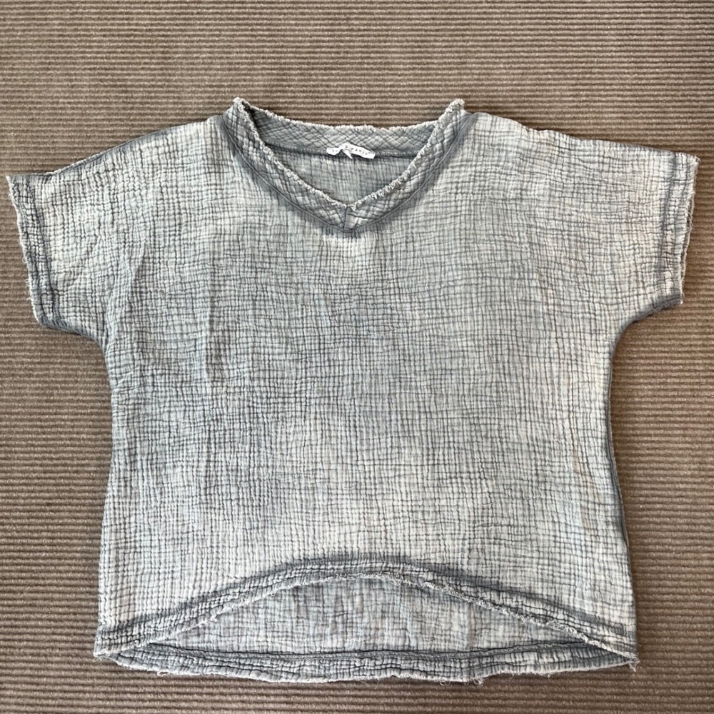 Tempo Paris Grey Crinkle Gauze Cotton V-Neck‎ High-Low Top Made in Italy Size S